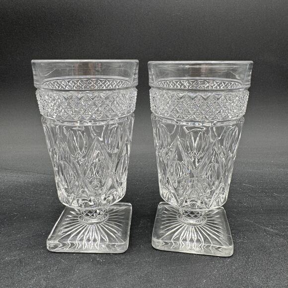 Vintage Footed Tumblers (2) 8 oz Cape Cod by Imperial Glass Ohio Glassware 5.5" - Picture 3 of 8